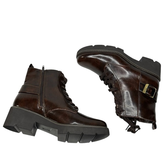 Naturalizer Women Naturalizer Cabaret Dark Brown Faux Leather Lace Up Ankle Bootie. 9.5